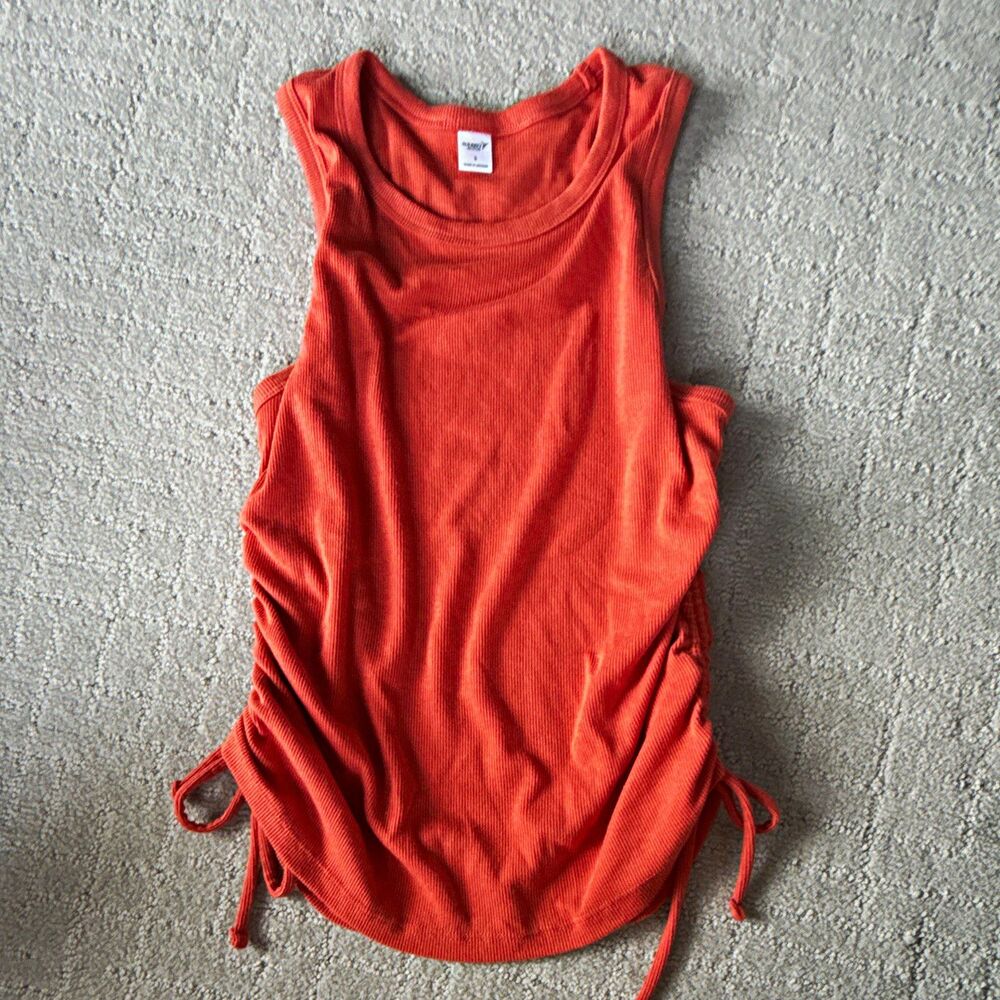 Old Navy Active Women's S Orange Ribbed Drawstring Stretch Tank Round Neck